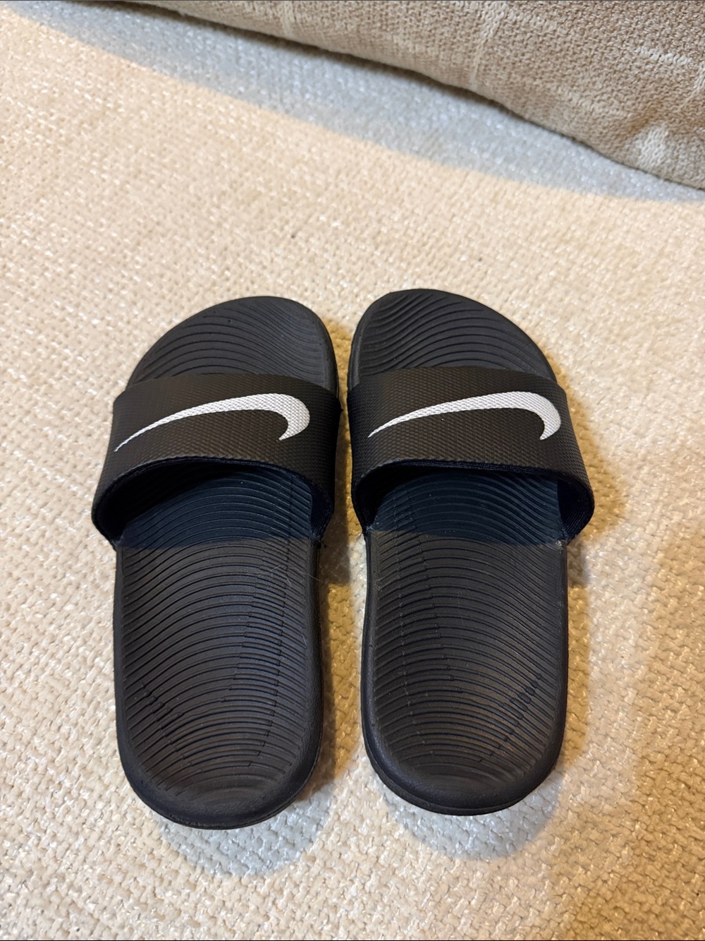 Nike Black Slide Sandals with White Swoosh - Kids
